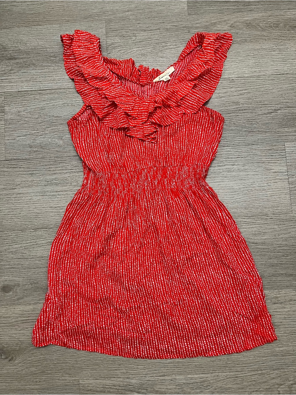 Forever 21 Red Ruffle-Neck Smocked Babydoll Mini Dress